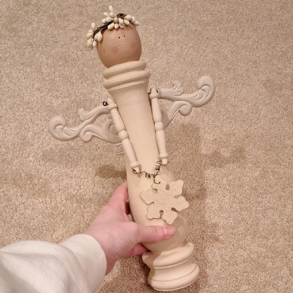 Wooden Angel Figurine with Snowflake Pendant